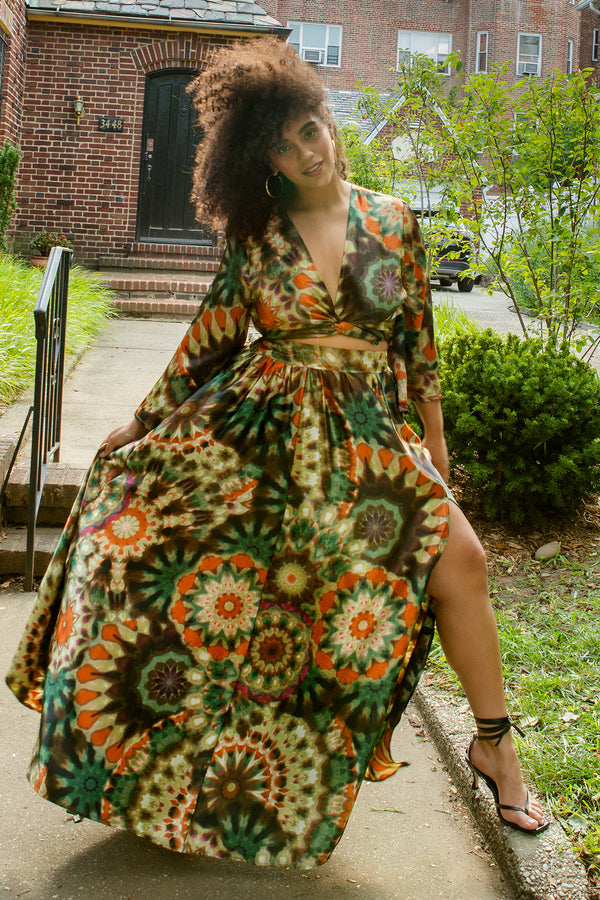 Amiyah Wrap Crop Top and Maxi Swing Skirt Two Piece Set
